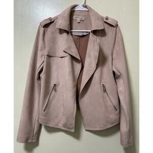 Philosophy Women's Faux Suede Leather Pink Open Front Moto Jacket - Size Small